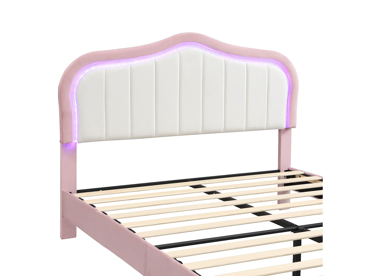 Lit rembourré pour enfants 140x200cm - avec 2 tiroirs - avec éclairage LED - tissu velours - Rose (sans matelas)
