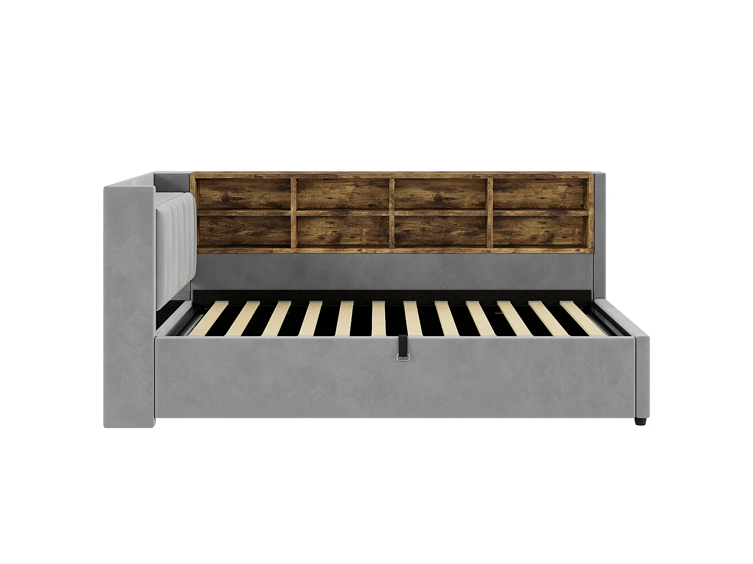 Sofa bed 90x200 cm with storage – With lighting – With USB and Type-C charging ports – With storage compartments – Light gray (mattress not included)