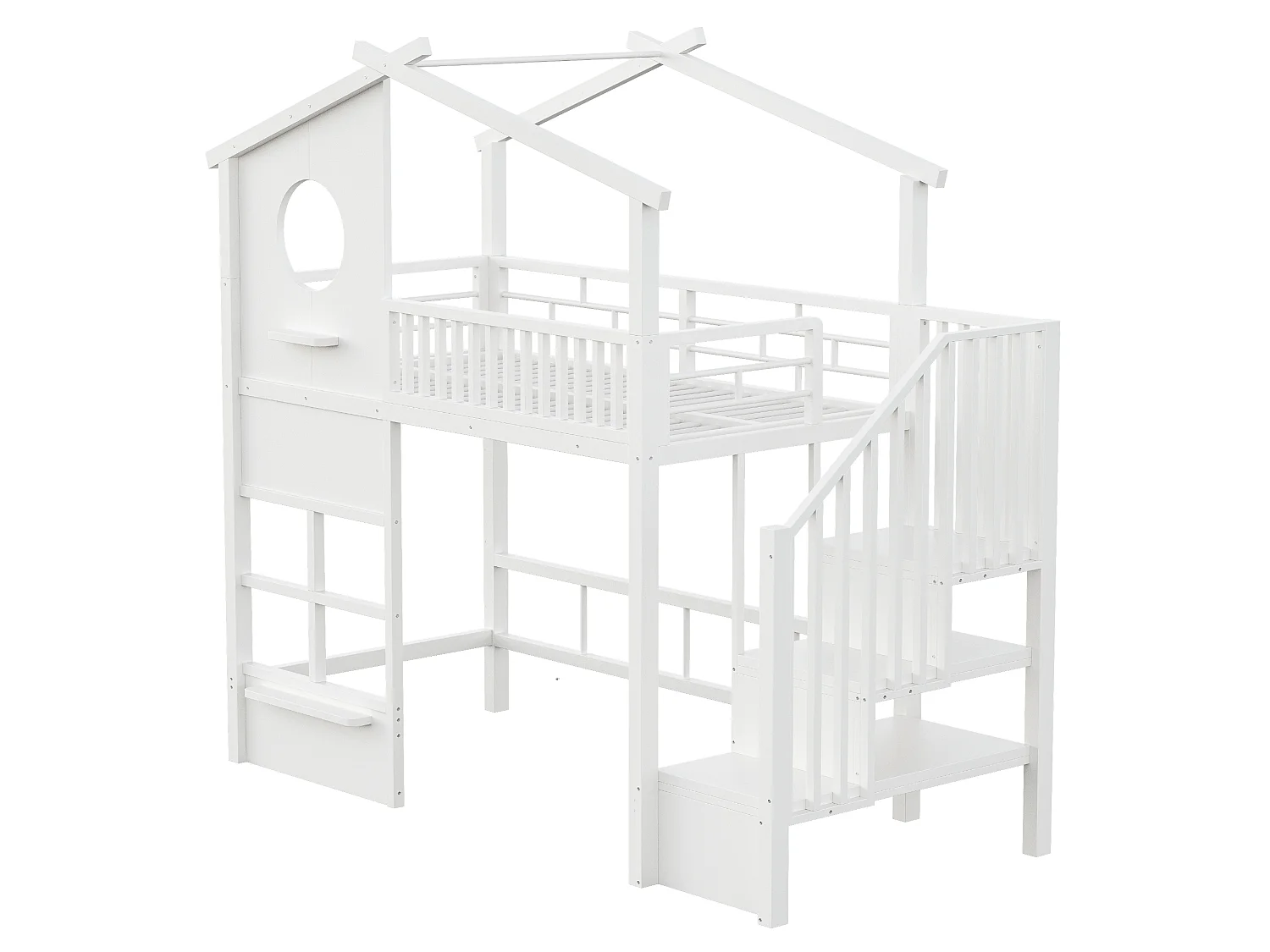 Lit mezzanine 90 x 200 cm - avec éclairage LED - avec escalier - blanc (matelas non inclus)