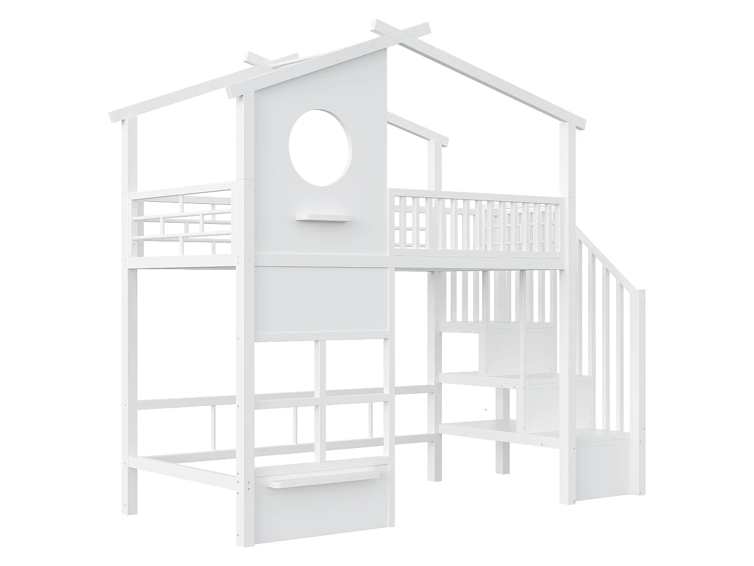 Lit mezzanine 90 x 200 cm - avec éclairage LED - avec escalier - blanc (matelas non inclus)