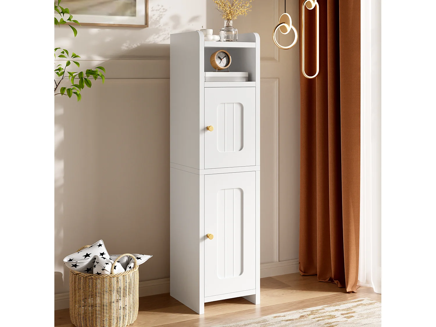 Columna de baño - con 2 puertas, estantes ajustables y tirador de metal - Blanco