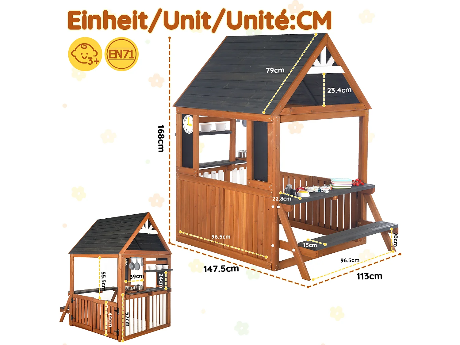 Spielküche aus Holz für draußen für Kinder - Geeignet für Kinder ab 3 Jahren - Schwarz & Natur
