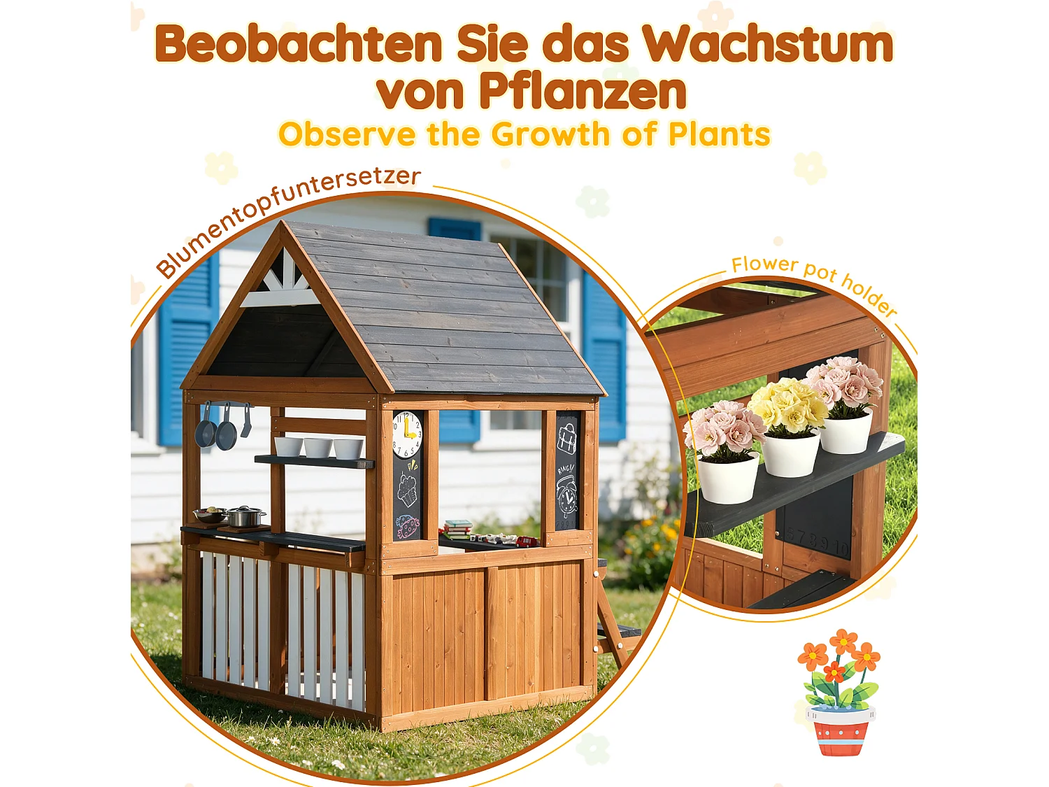 Spielküche aus Holz für draußen für Kinder - Geeignet für Kinder ab 3 Jahren - Schwarz & Natur