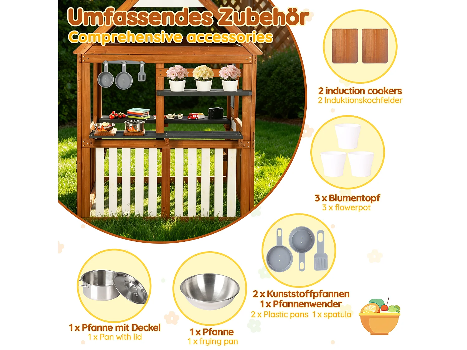 Spielküche aus Holz für draußen für Kinder - Geeignet für Kinder ab 3 Jahren - Schwarz & Natur