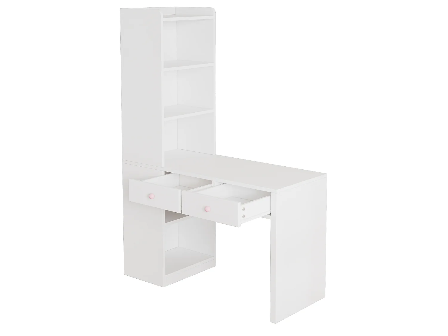 Bureau voor kinderen, werkbureau - Met 2 laden en opbergvakken - Roze keramische handgrepen - MDF - Wit