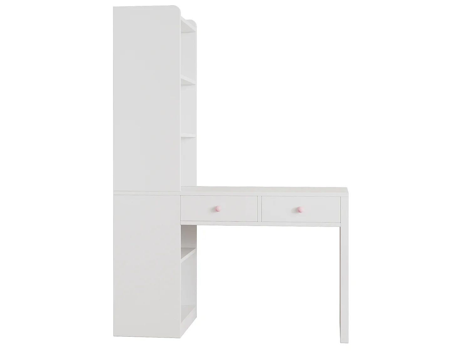 Bureau voor kinderen, werkbureau - Met 2 laden en opbergvakken - Roze keramische handgrepen - MDF - Wit