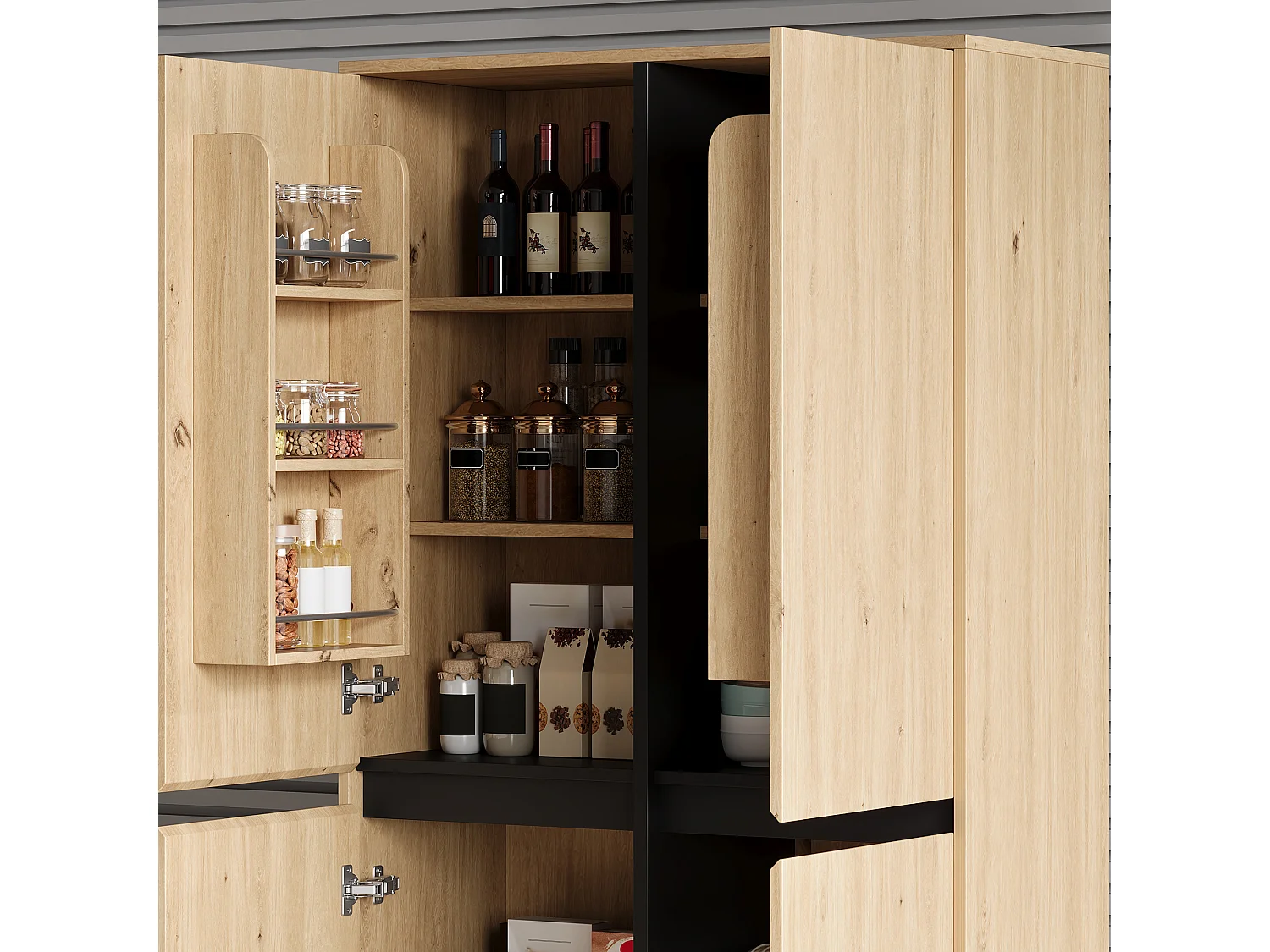 Küchenbuffet 80x35x180cm – mit 4 Türen und 1 Schublade – Aufbewahrungshalter für Tür und verstellbare Innenregale – Natur