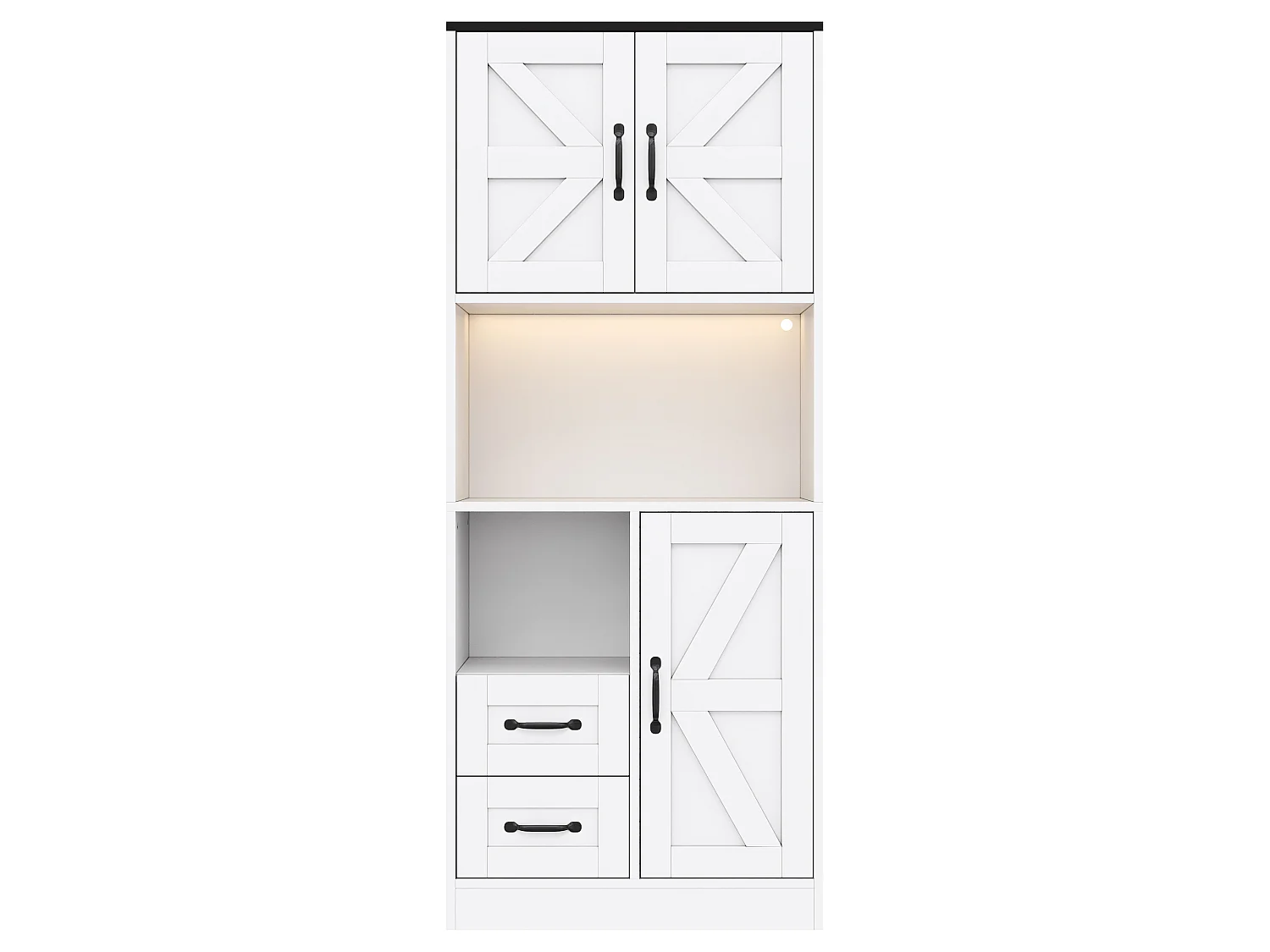 Bufet kuchenny 72x40x173cm - z 3 drzwiami i 2 szufladami - z oświetleniem LED - z gniazdkiem elektrycznym - Biały