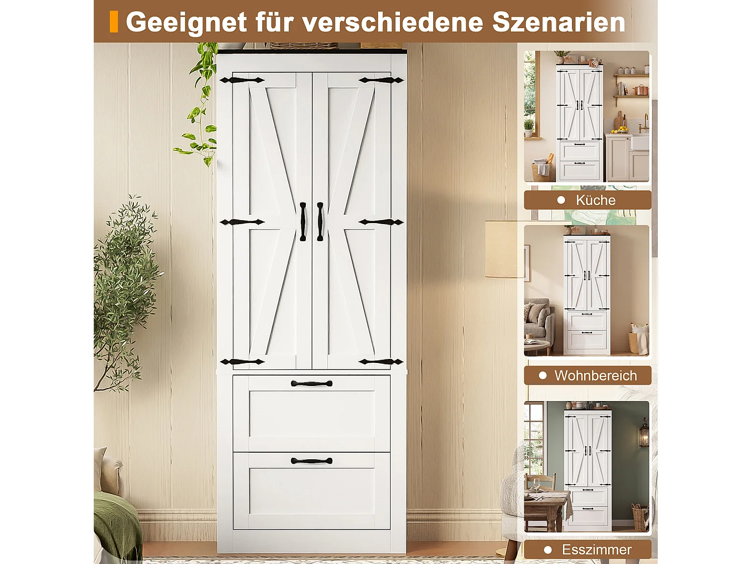 Buffet de cuisine 60x30x168cm - avec 2 portes et 2 tiroirs - avec des étagères réglables - Blanc