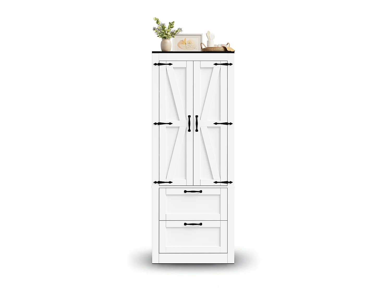 Buffet de cuisine 60x30x168cm - avec 2 portes et 2 tiroirs - avec des étagères réglables - Blanc