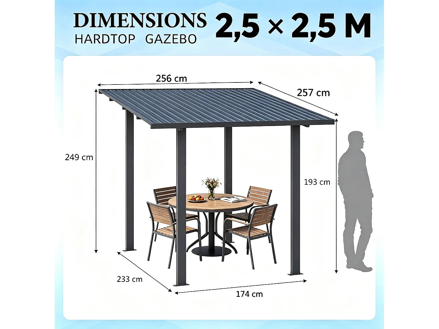 YODOLLA 2,5 × 2,5 m Terrassenüberdachung mit Hardtop-Metalldach