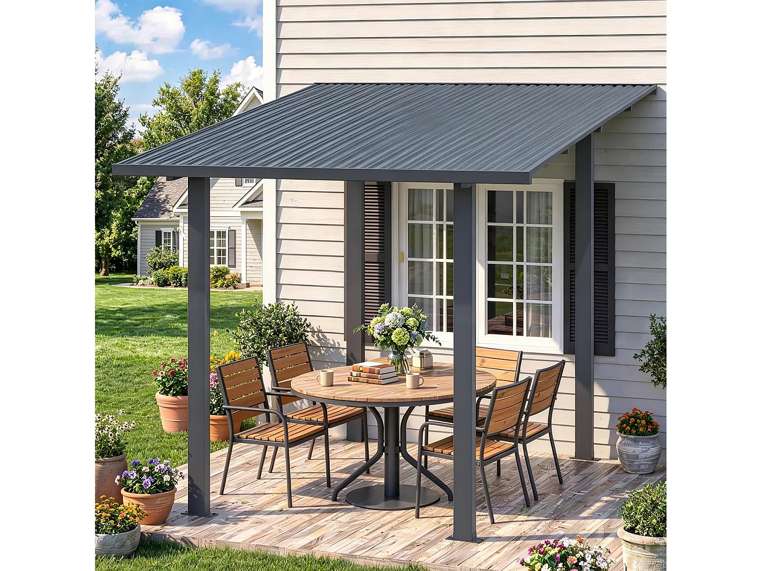 YODOLLA 2,5 × 2,5 m Terrassenüberdachung mit Hardtop-Metalldach