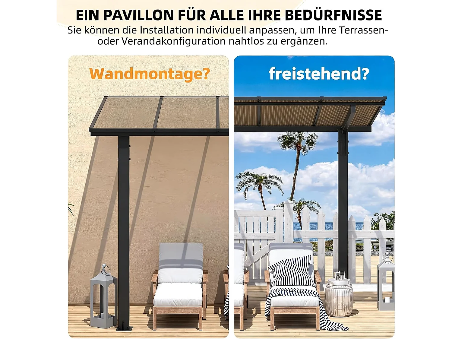 YODOLLA 2,65x2,4m freistehender Terrassenüberdachung, Hartdach-Pergola