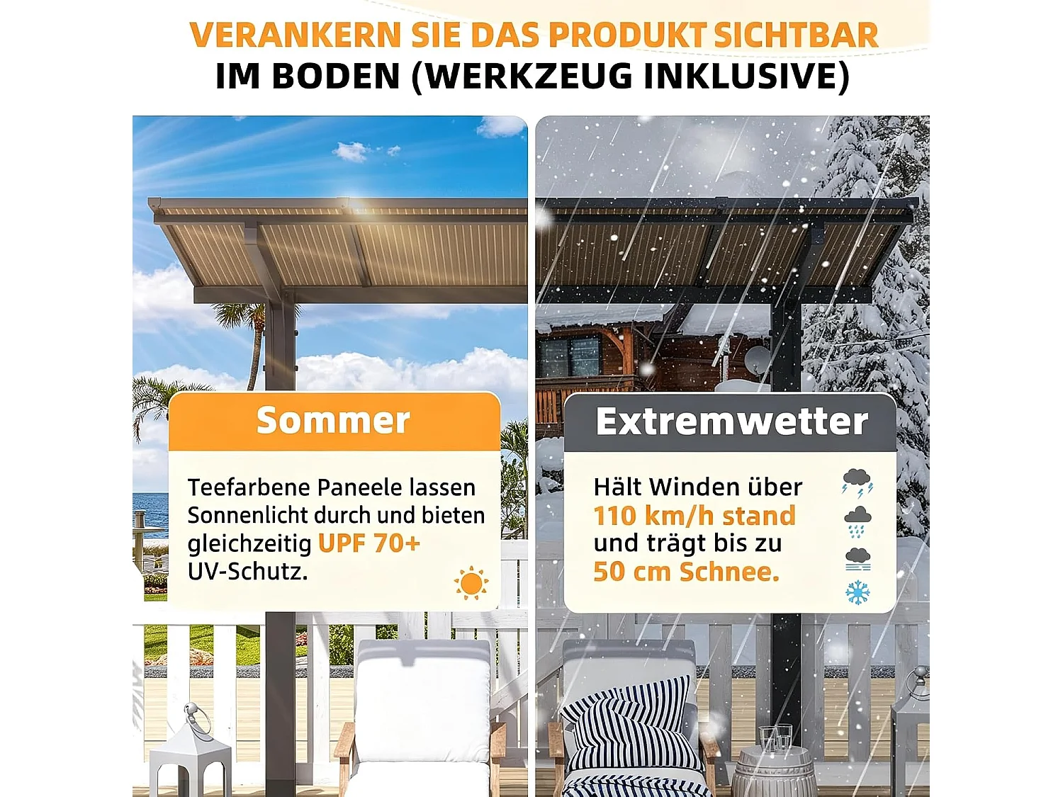 YODOLLA 2,65x2,4m freistehender Terrassenüberdachung, Hartdach-Pergola