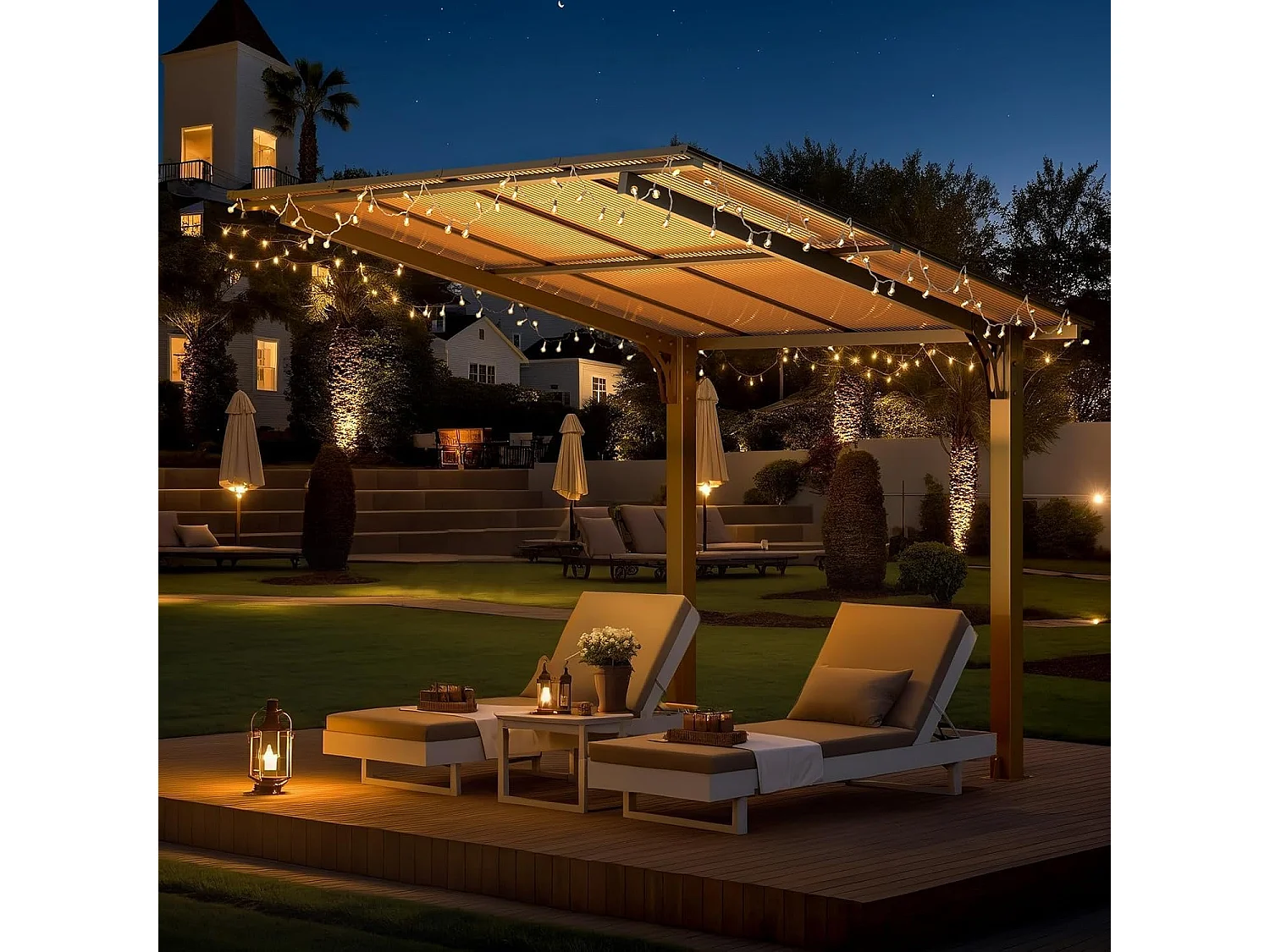 YODOLLA 2,65x2,4m freistehender Terrassenüberdachung, Hartdach-Pergola