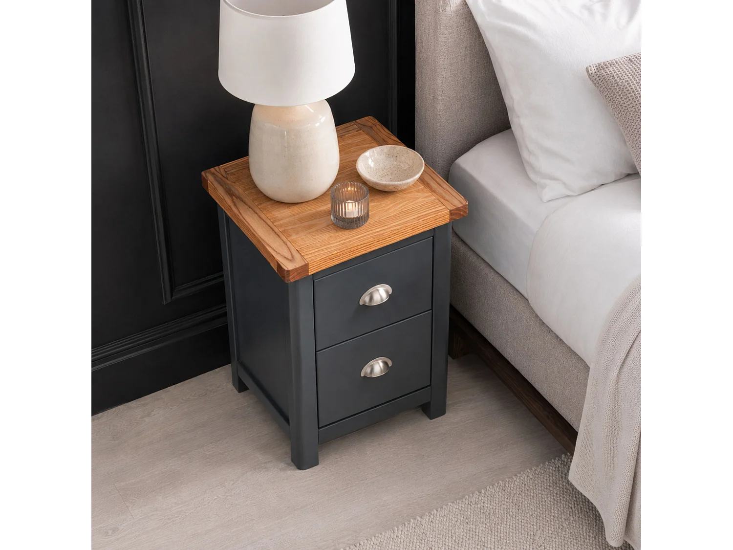 Dunkeld Midnight Spacious 2-Drawer Bedside Cabinet, Dark Blue