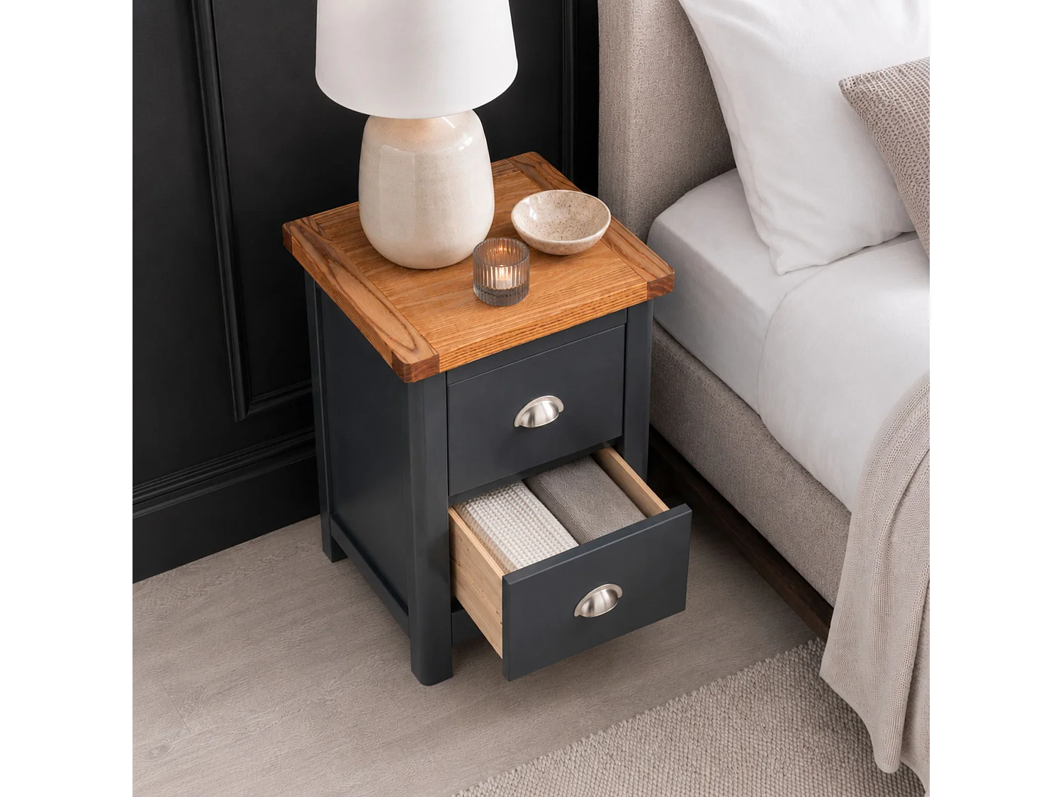 Dunkeld Midnight Spacious 2-Drawer Bedside Cabinet, Dark Blue
