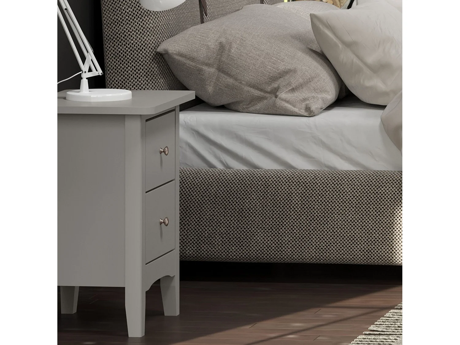Pair of Como Grey 2-Drawer Bedside Cabinets, Shaker-Style with Metal Handles