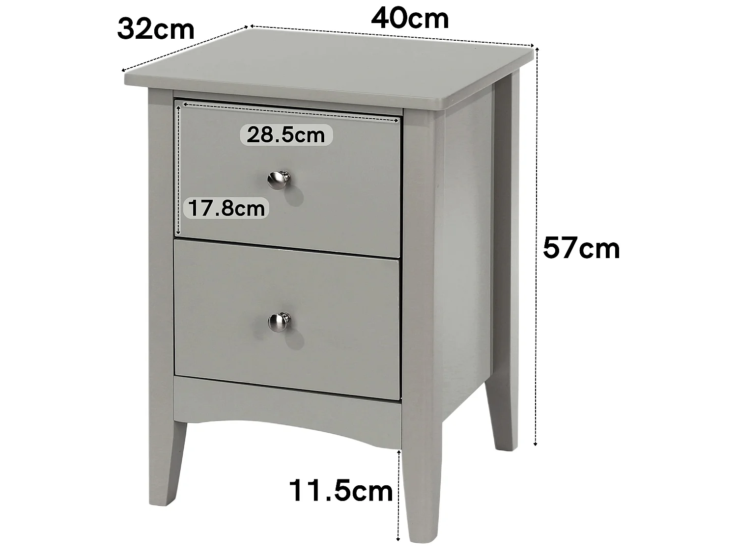 Pair of Como Grey 2-Drawer Bedside Cabinets, Shaker-Style with Metal Handles