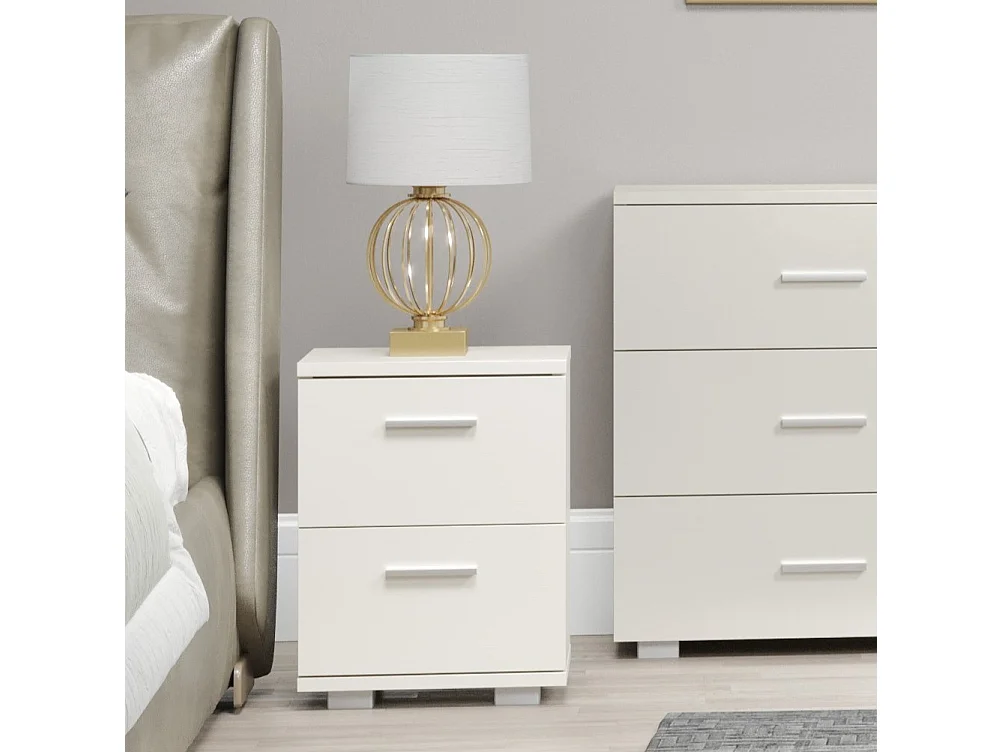 Pair of Lido Modern 2-Drawer White Bedside Cabinets, Set of 2