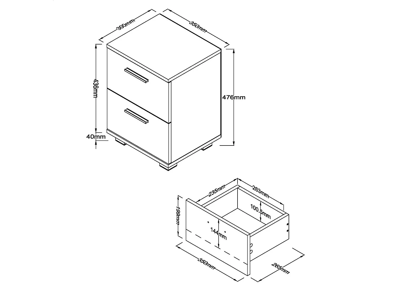 Pair of Lido Modern 2-Drawer White Bedside Cabinets, Set of 2
