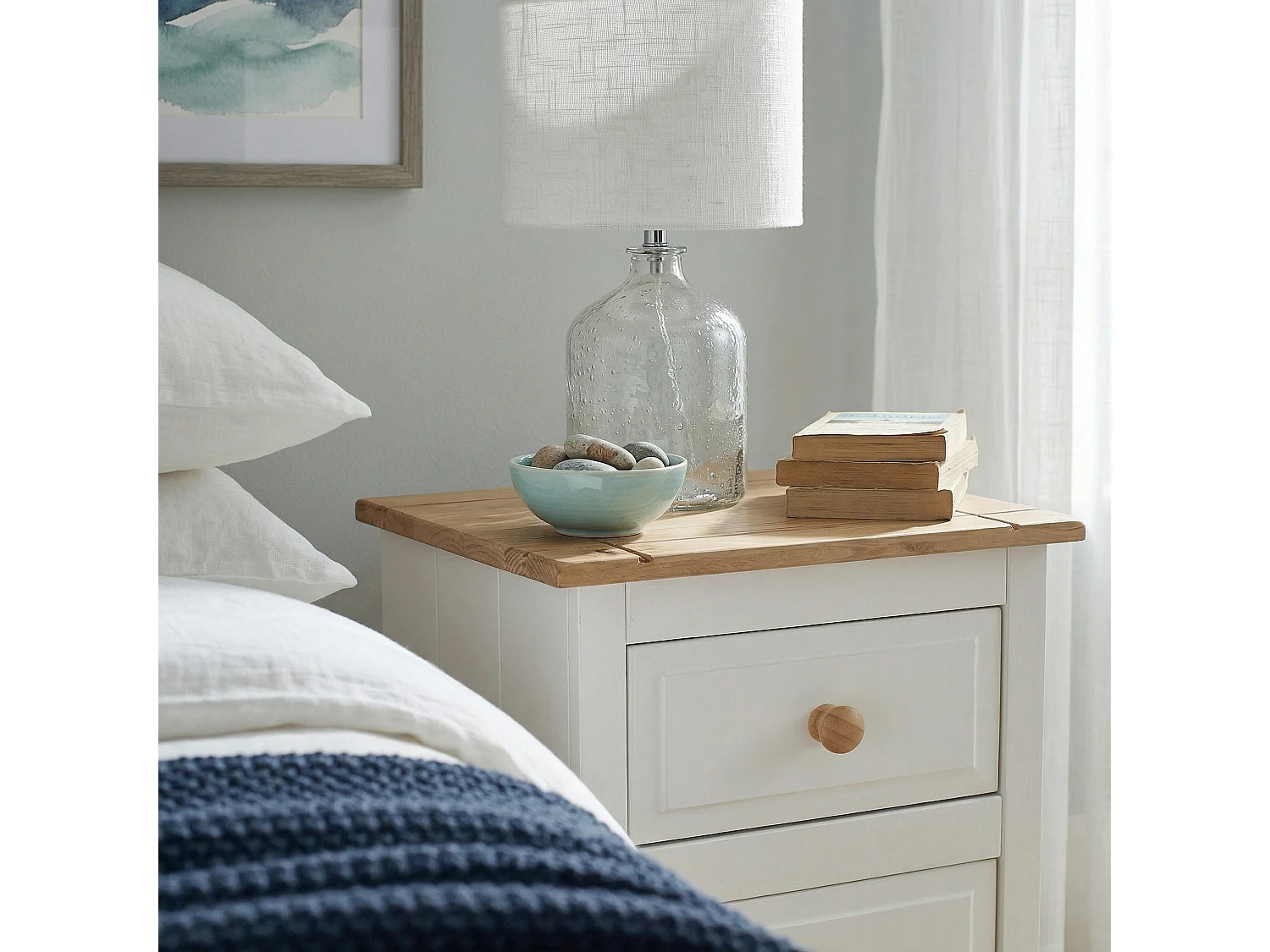 Pair of Capri Coastal 2-Drawer Petite Bedside Cabinets, White Finish, Set of 2