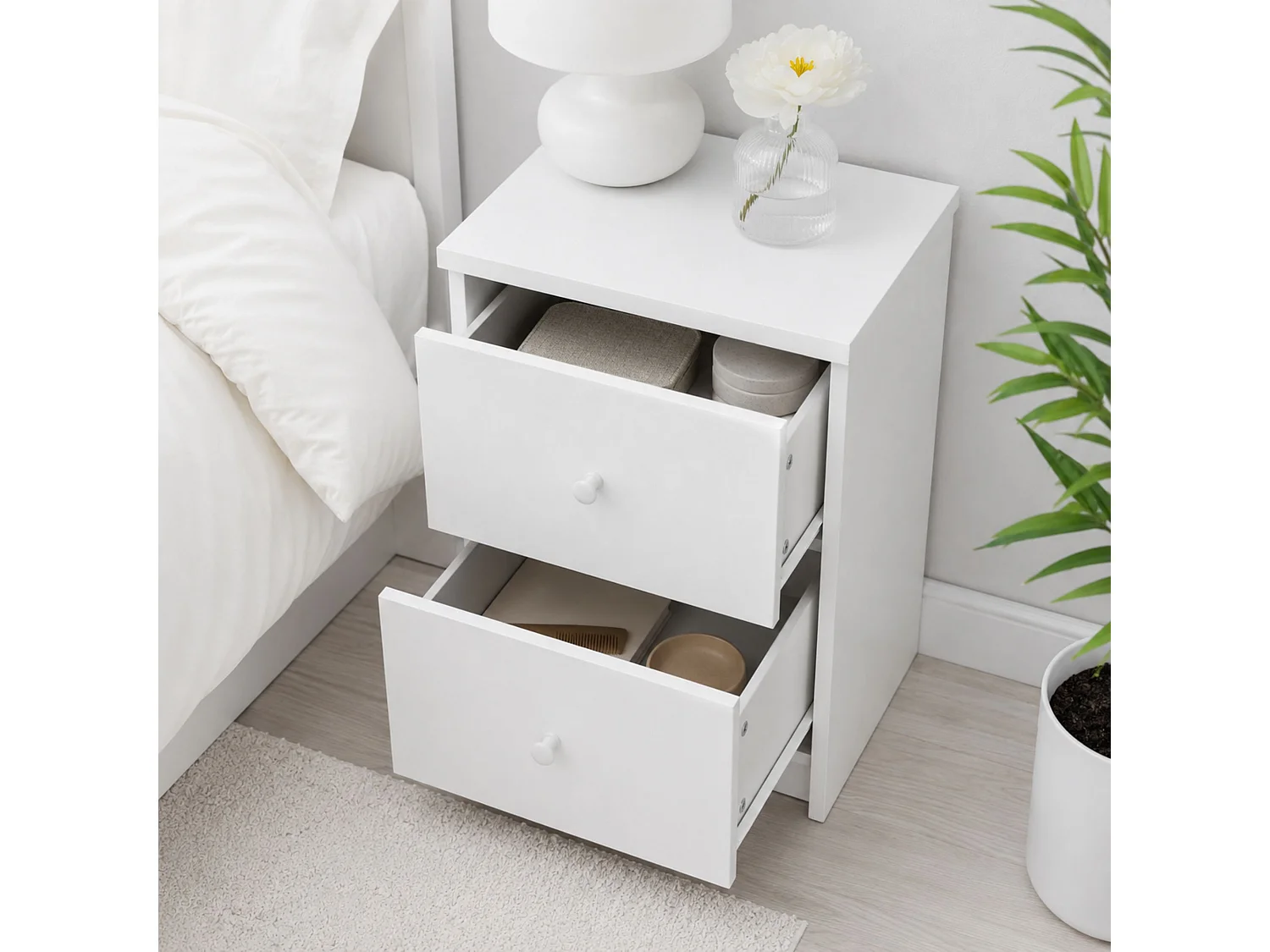 Pair of Freya 2-Drawer Modern Bedside Cabinet, Set of 2