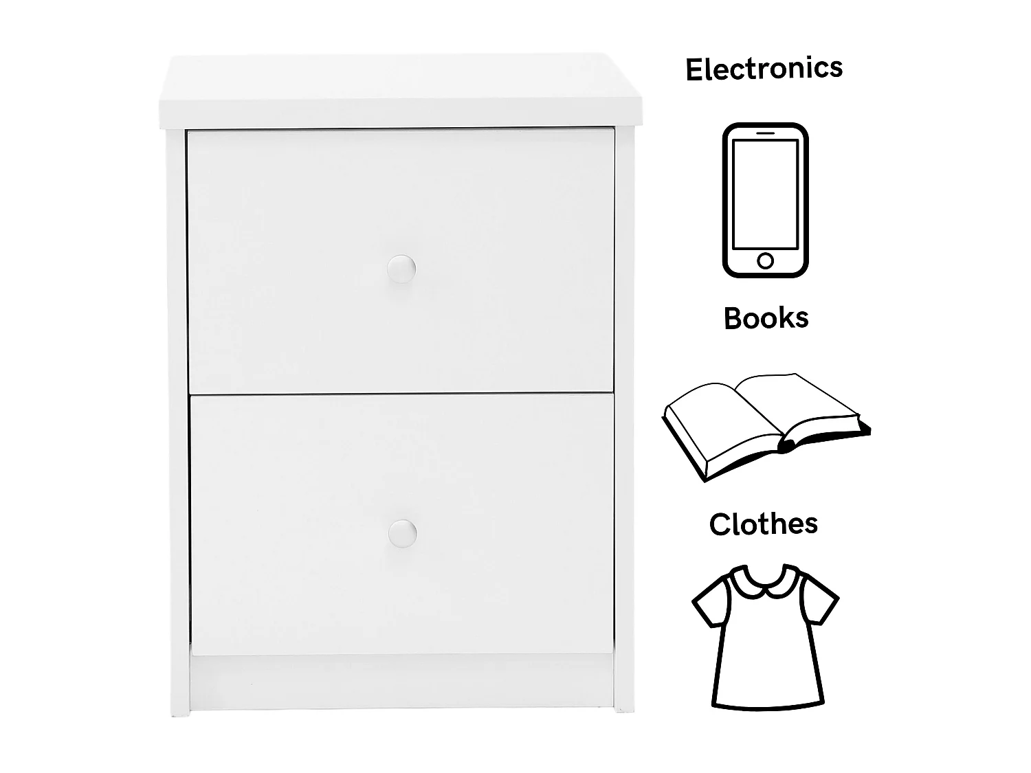 Pair of Freya 2-Drawer Modern Bedside Cabinet, Set of 2