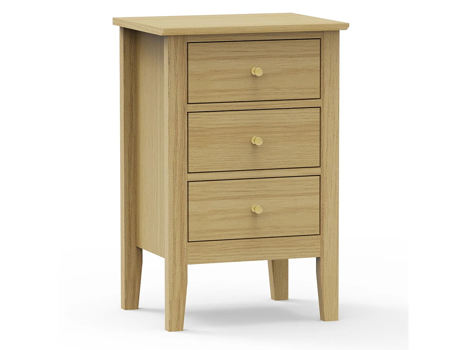 Henley Premium 3-Drawer Bedside Cabinet, Golden-Oak Finish with Metal Hardware