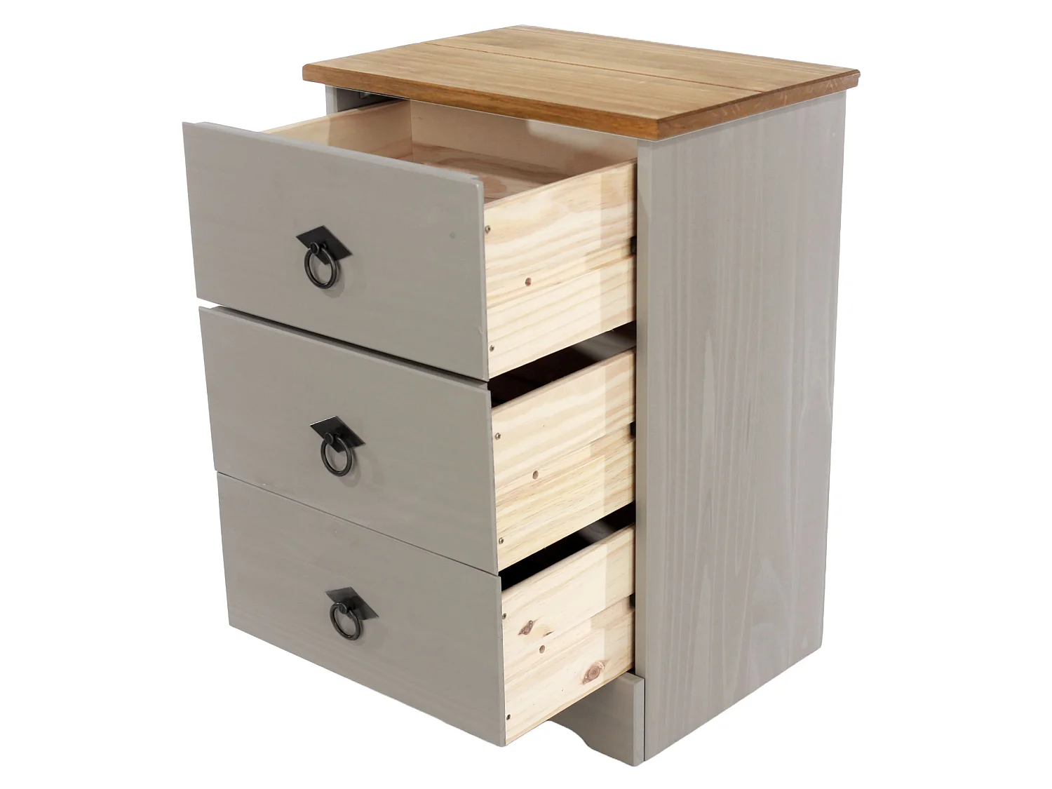 Pair of Corona Grey Modern 3-Drawer Bedside Cabinet, Set of 2