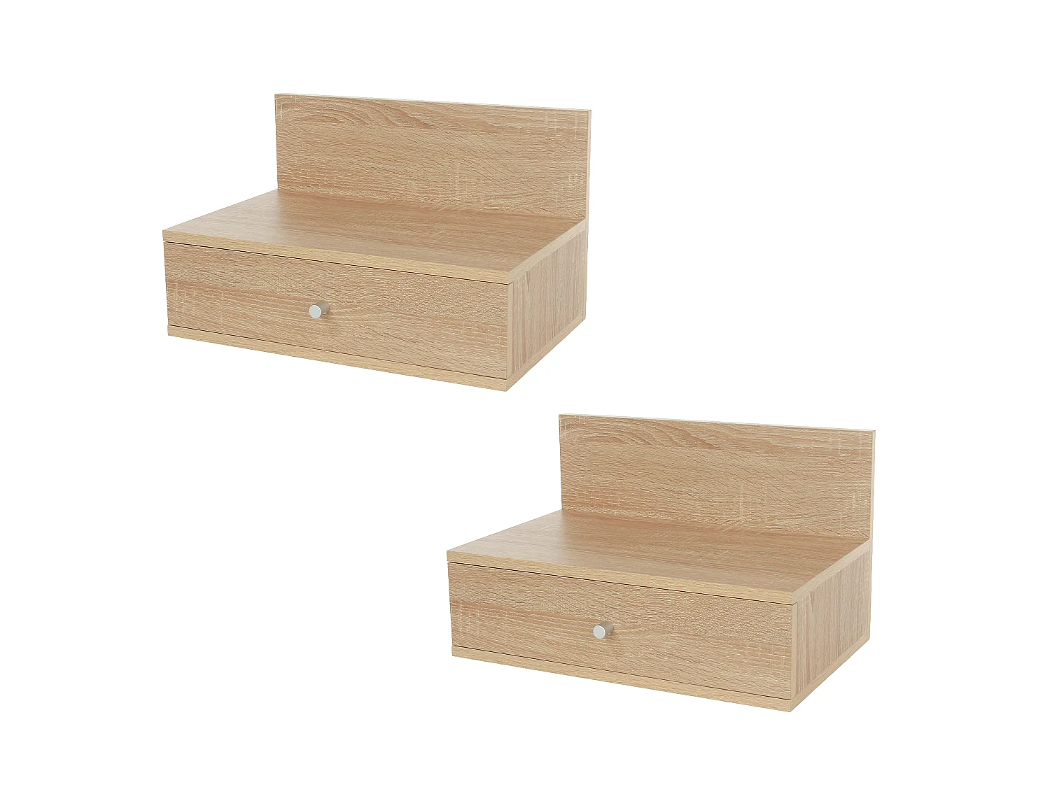 Pair Of Kelly Oak Effect Wall Hanging One Drawer Bedside Cabinets