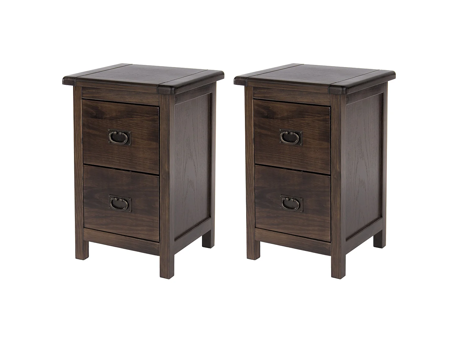 Pair of Boston Rustic 2-Drawer Petite Bedside Cabinet, Set of 2