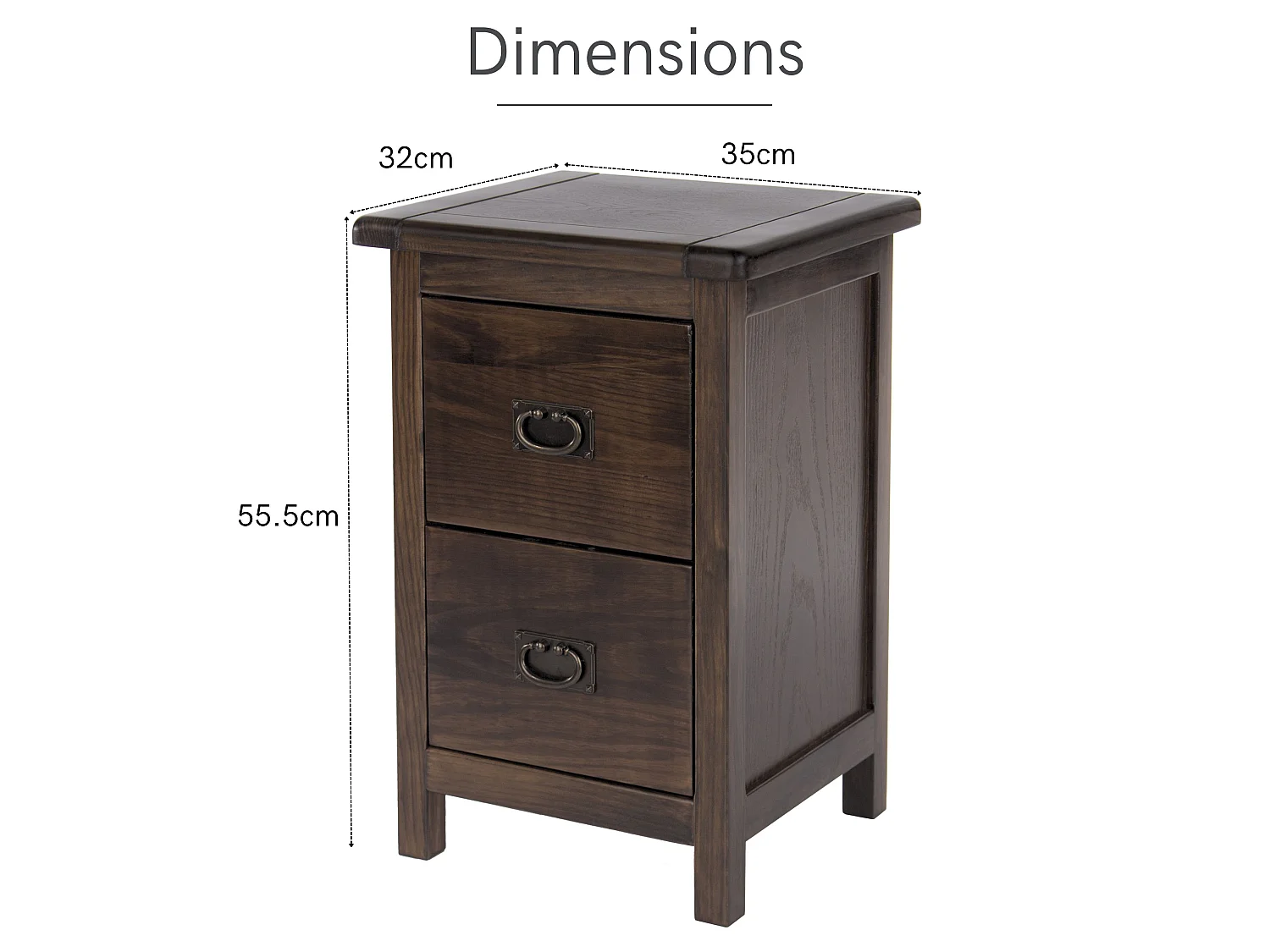 Pair of Boston Rustic 2-Drawer Petite Bedside Cabinet, Set of 2