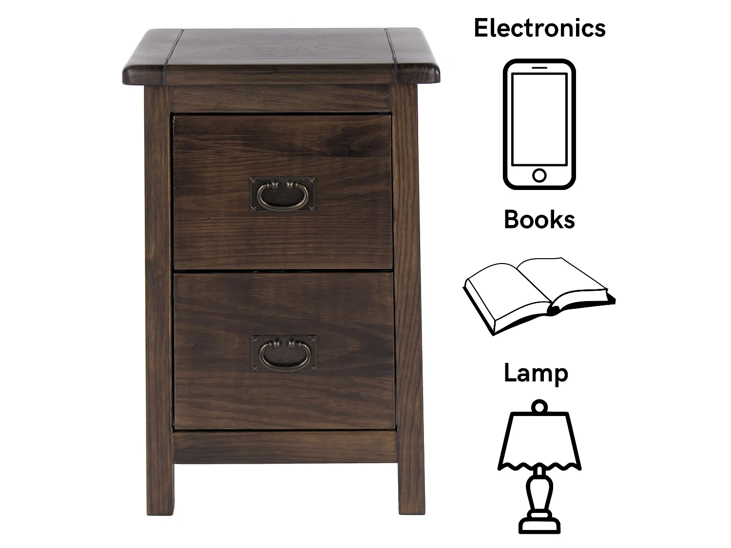 Pair of Boston Rustic 2-Drawer Petite Bedside Cabinet, Set of 2
