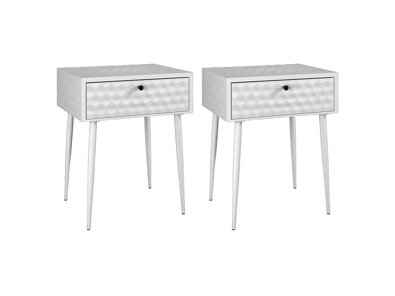 Pair of Saturn Metal 1 Drawer Bedside Cabinets, White with Black Handles