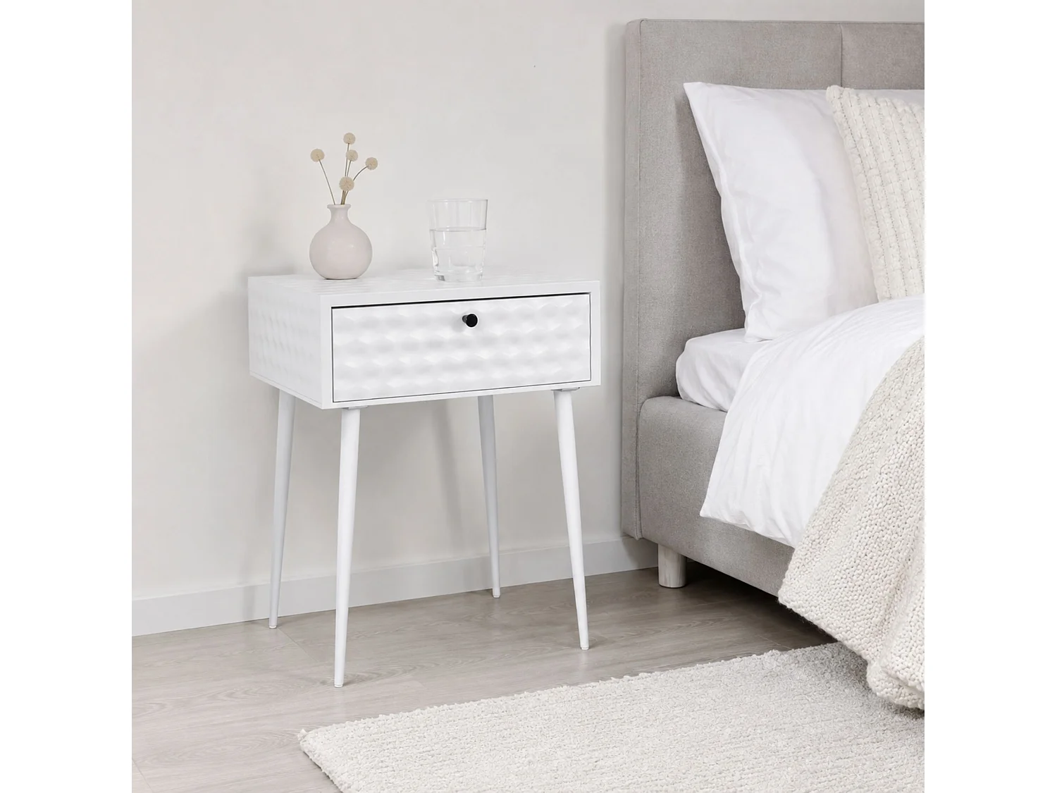 Pair of Saturn Metal 1 Drawer Bedside Cabinets, White with Black Handles