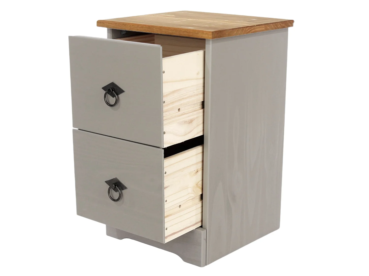 Pair of Corona Grey Modern 2-Drawer Compact Bedside Cabinet, Set of 2