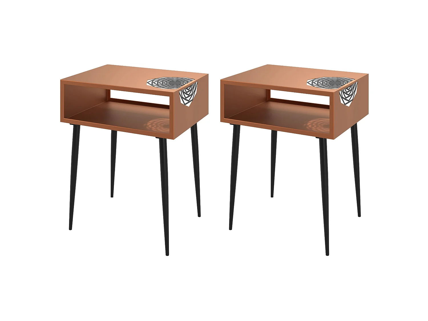 Pair of Galaxy Metal Bedside Tables, Copper with Black Legs, Set Of 2