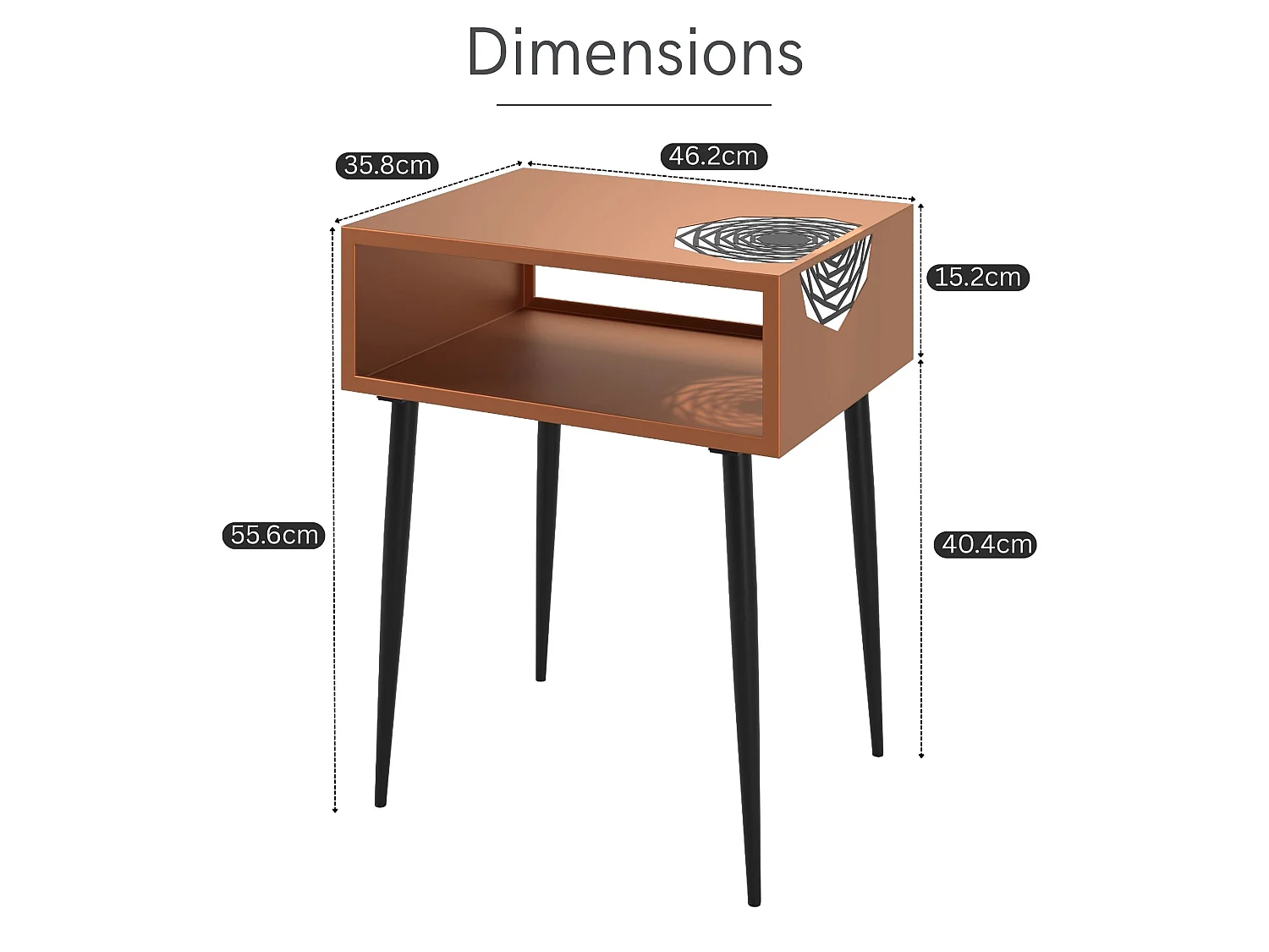 Pair of Galaxy Metal Bedside Tables, Copper with Black Legs, Set Of 2