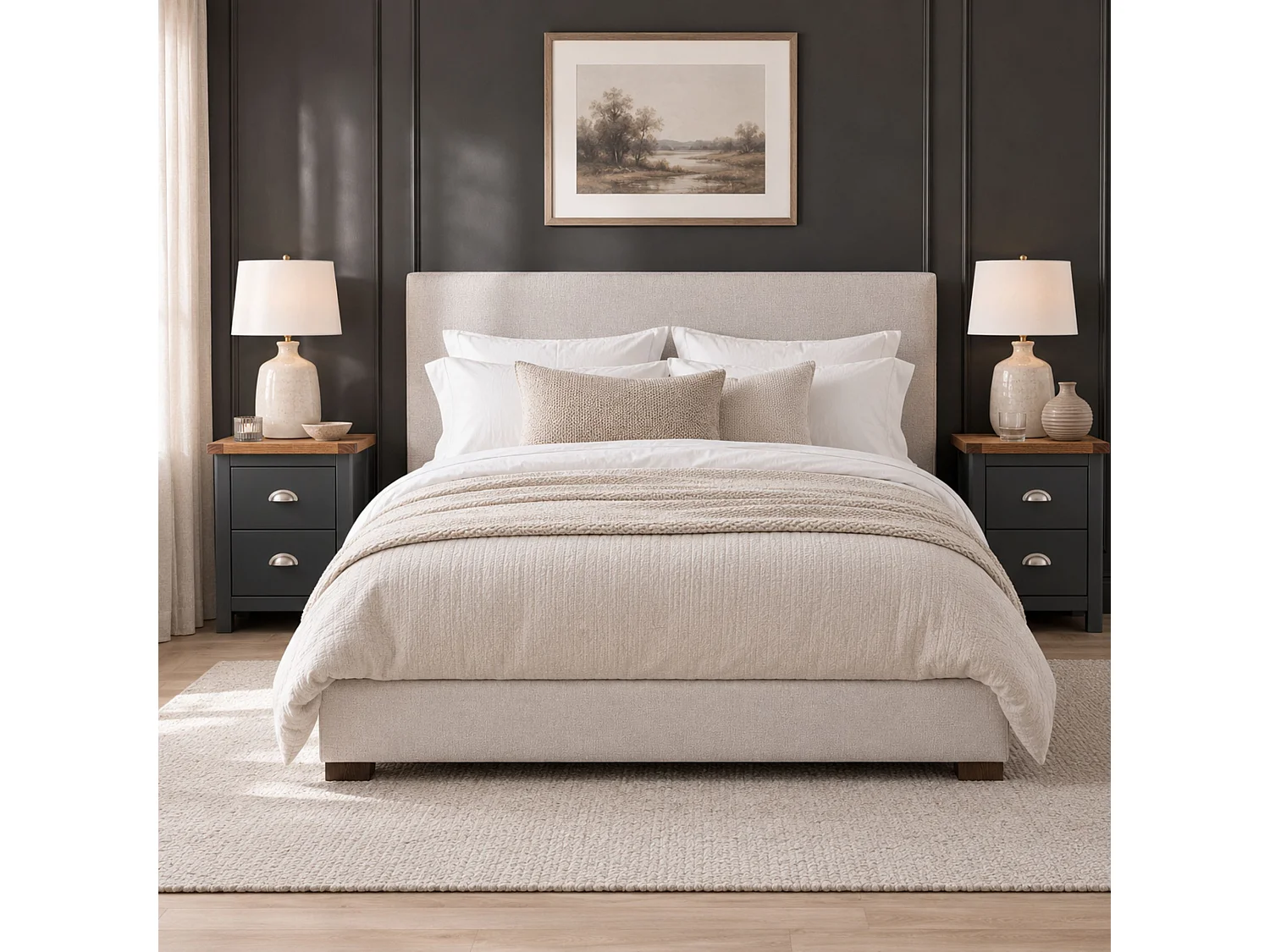 Dunkeld Pair of Midnight 2-Drawer Spacious Bedside Cabinets, Dark Blue
