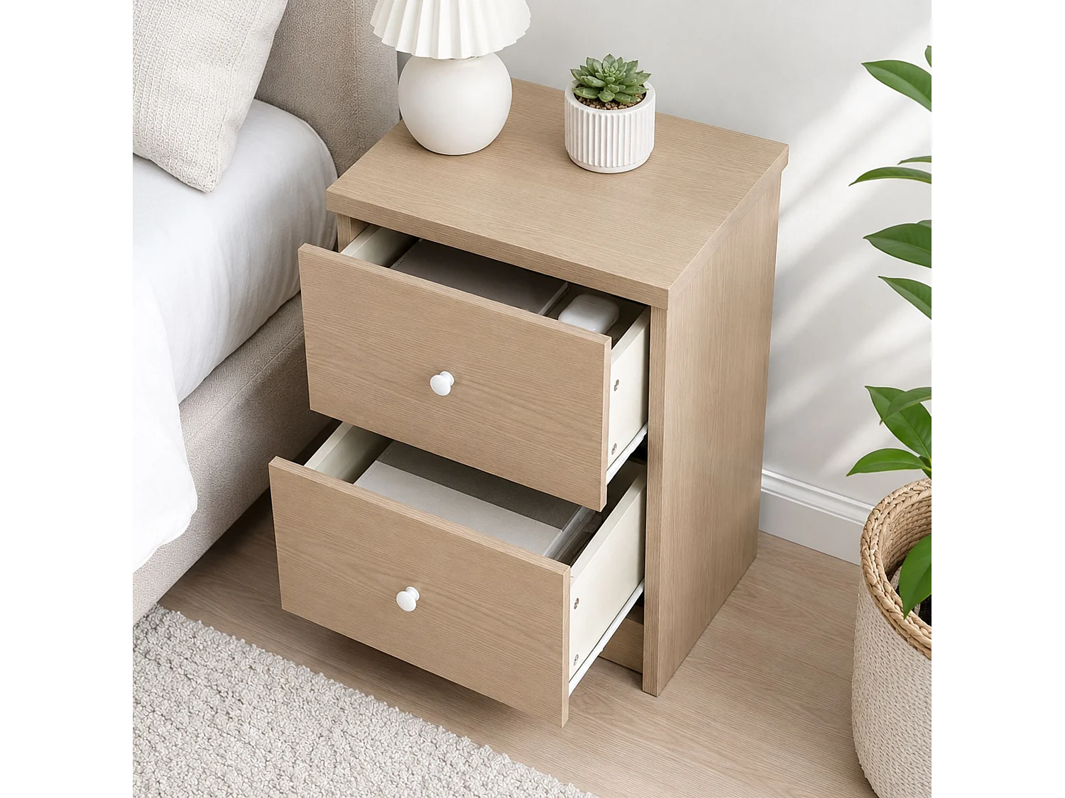 Pair of Freya 2-Drawer Modern Bedside Cabinet, Set of 2