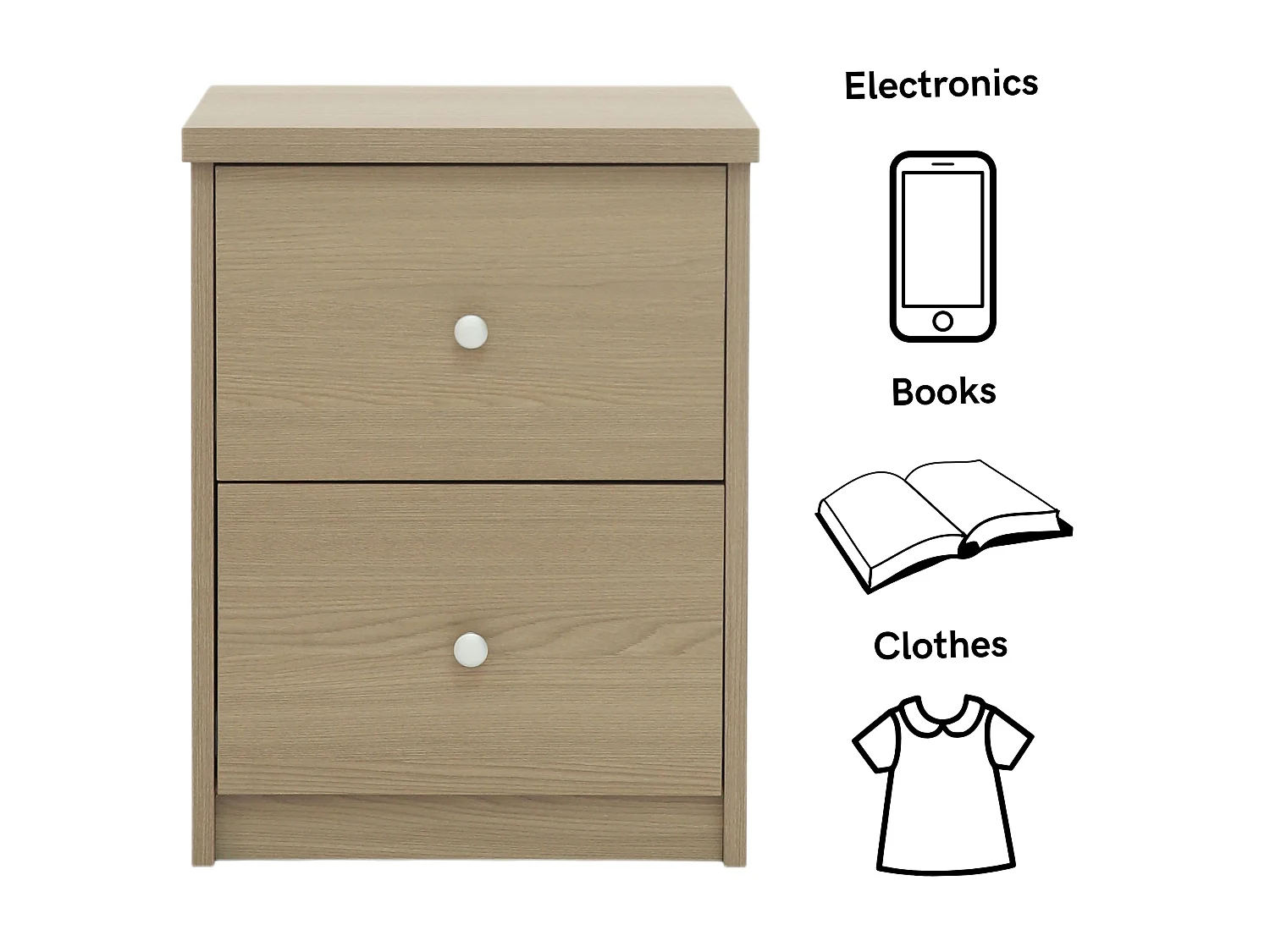 Pair of Freya 2-Drawer Modern Bedside Cabinet, Set of 2
