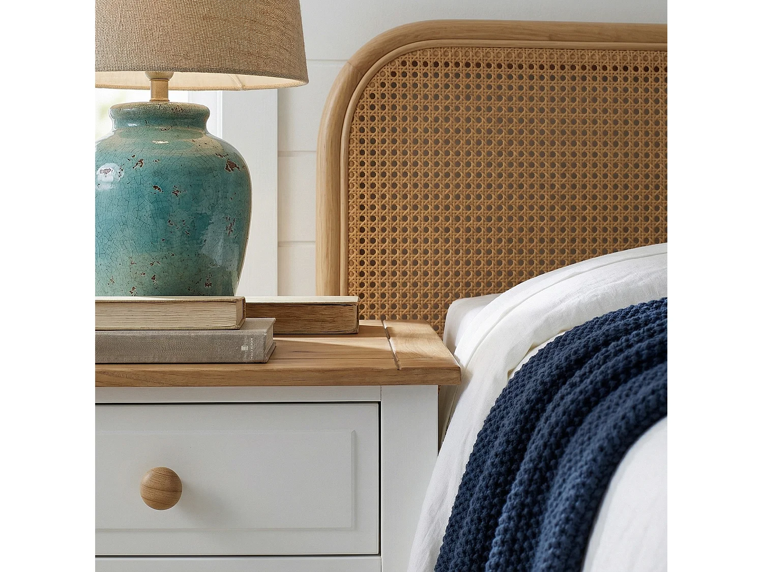 Capri Coastal 3-Drawer Bedside Cabinet, White Finish