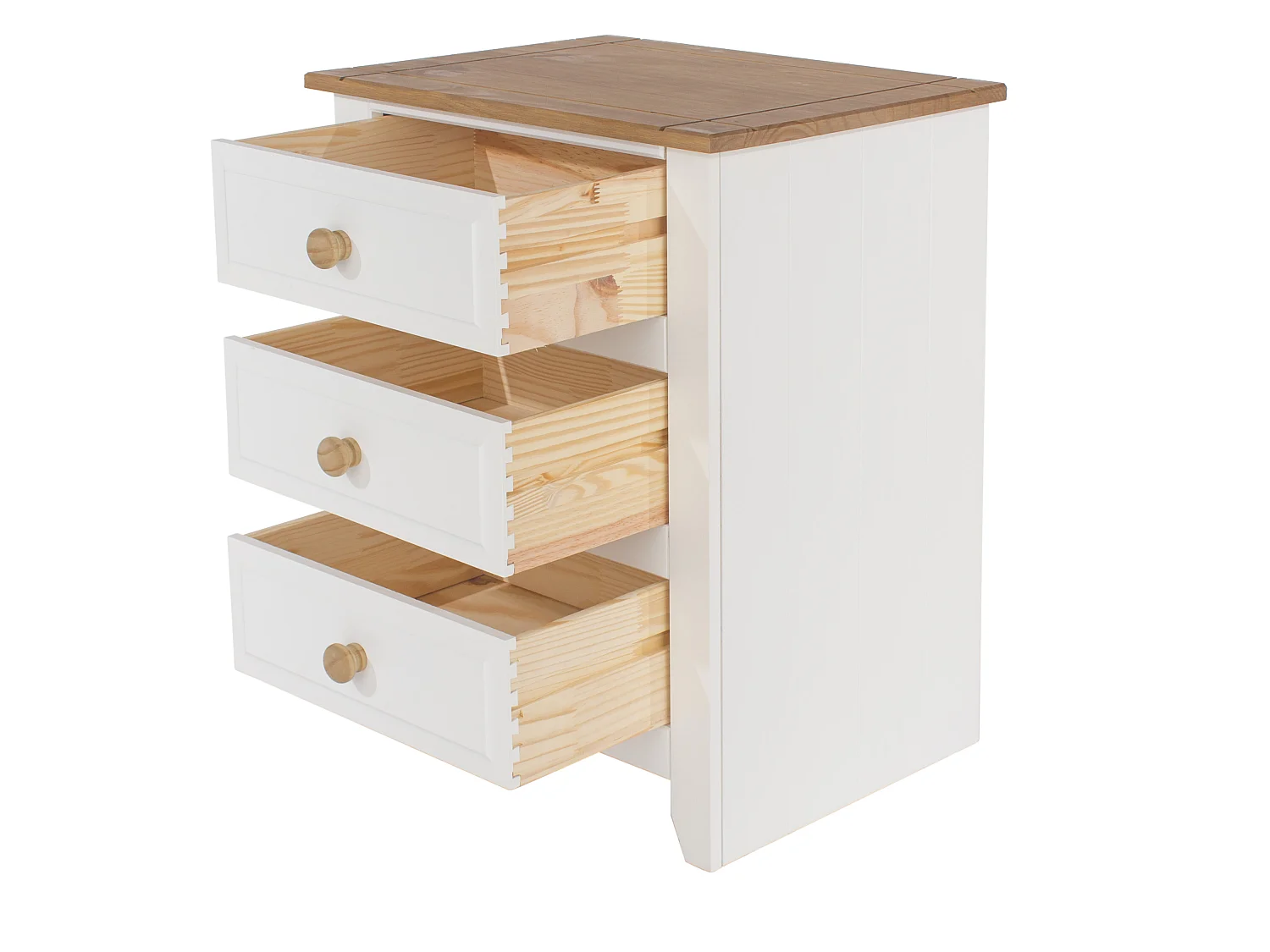 Capri Coastal 3-Drawer Bedside Cabinet, White Finish