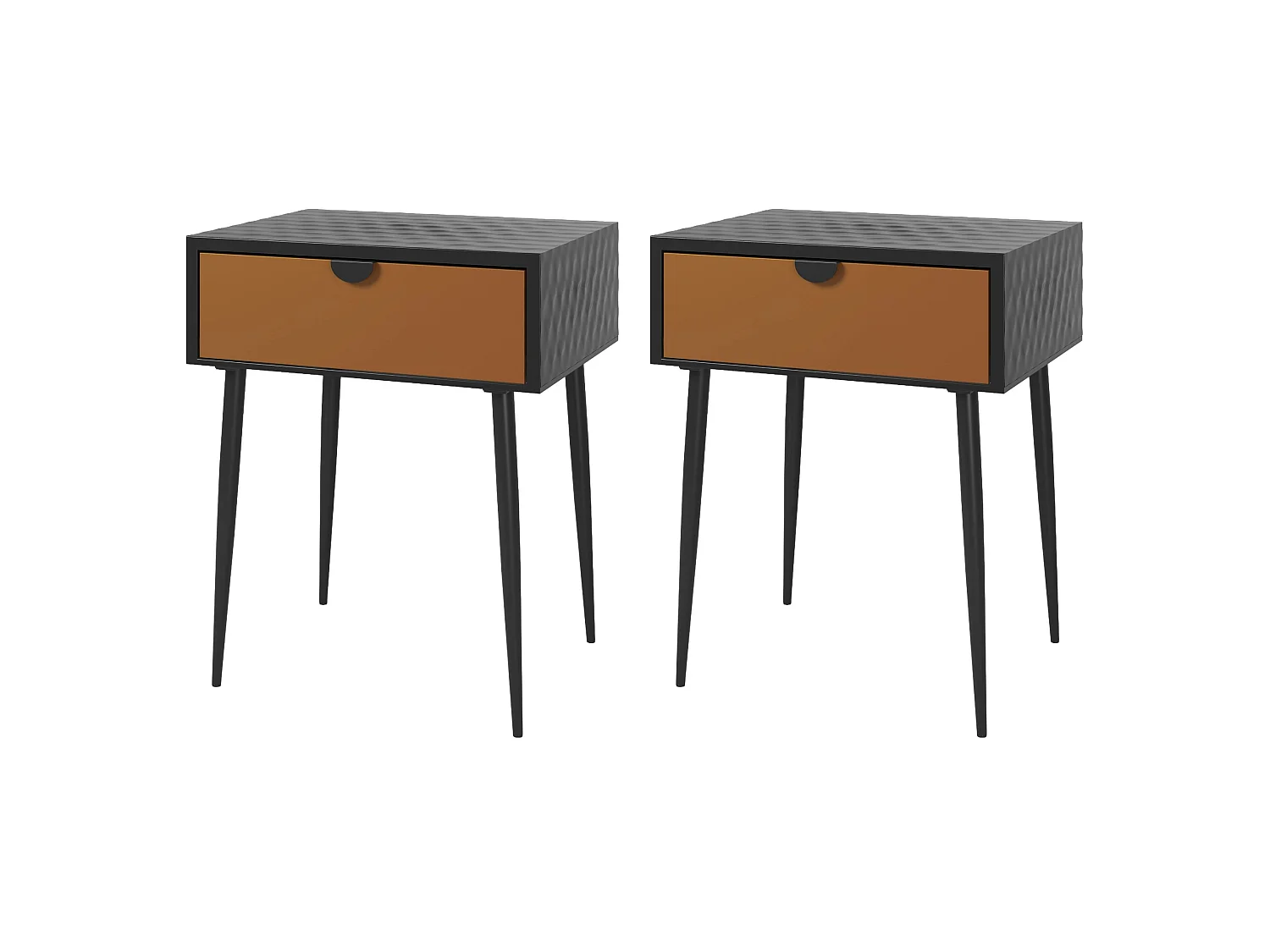 Pair of Jupiter Metal 1 Drawer Bedside Cabinets, Gold Drawers with Black Handles and Legs