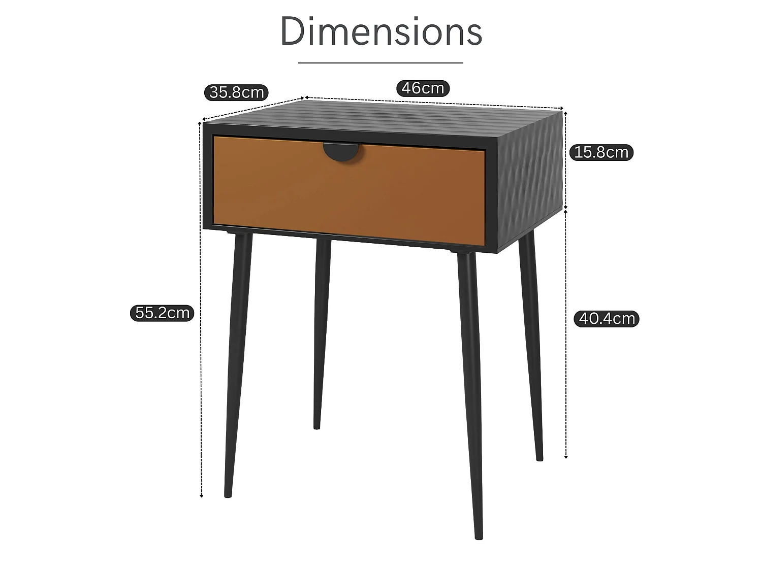 Pair of Jupiter Metal 1 Drawer Bedside Cabinets, Gold Drawers with Black Handles and Legs
