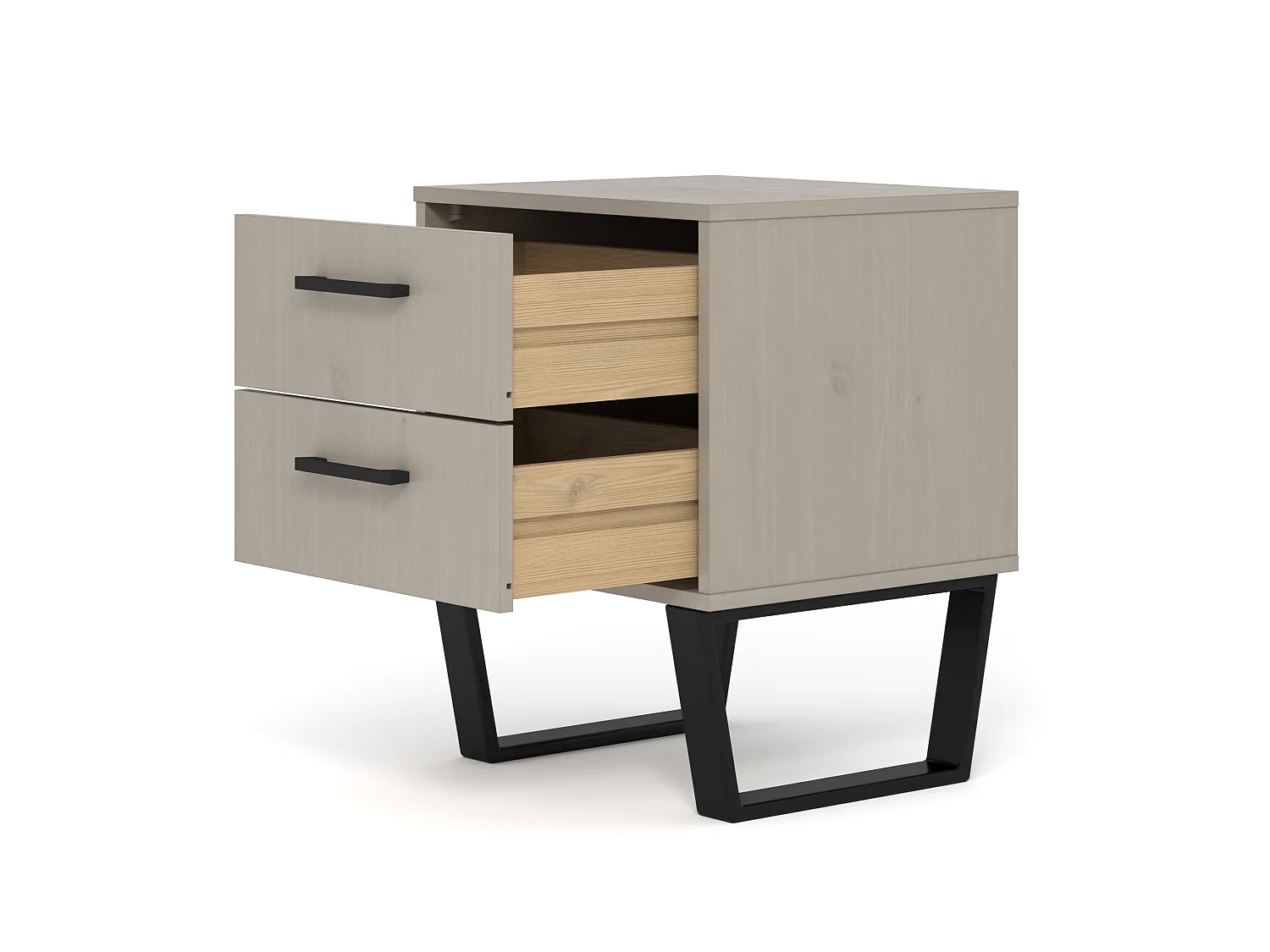 Texas Grey 2-Drawer Bedside Cabinet, Industrial with Deep Wax Finish