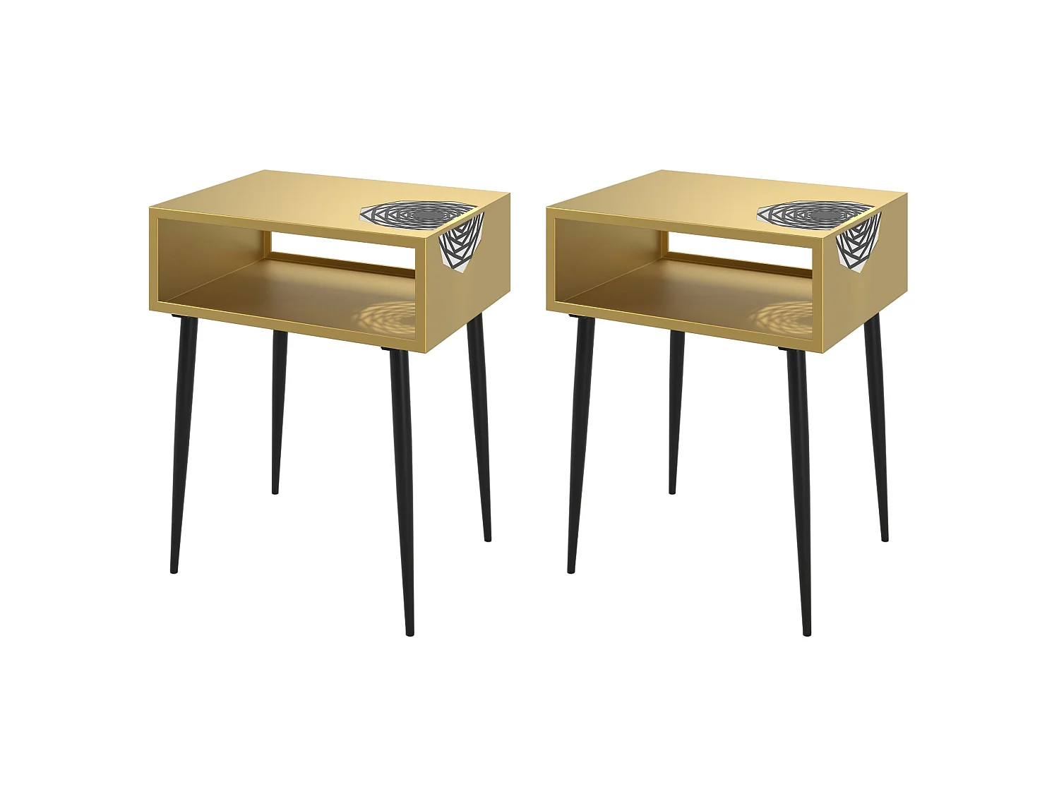 Pair of Galaxy Metal Bedside Tables, Gold with Black Legs, Set Of 2