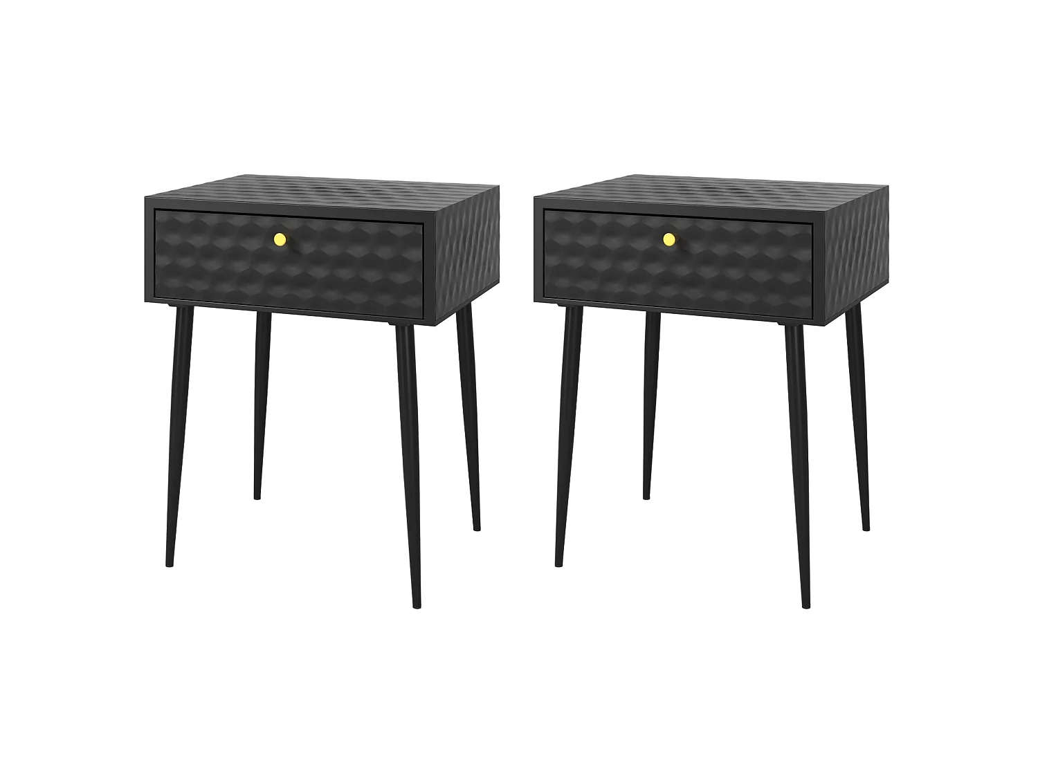 Pair of Saturn Metal 1 Drawer Bedside Cabinets, Black with Gold Handles