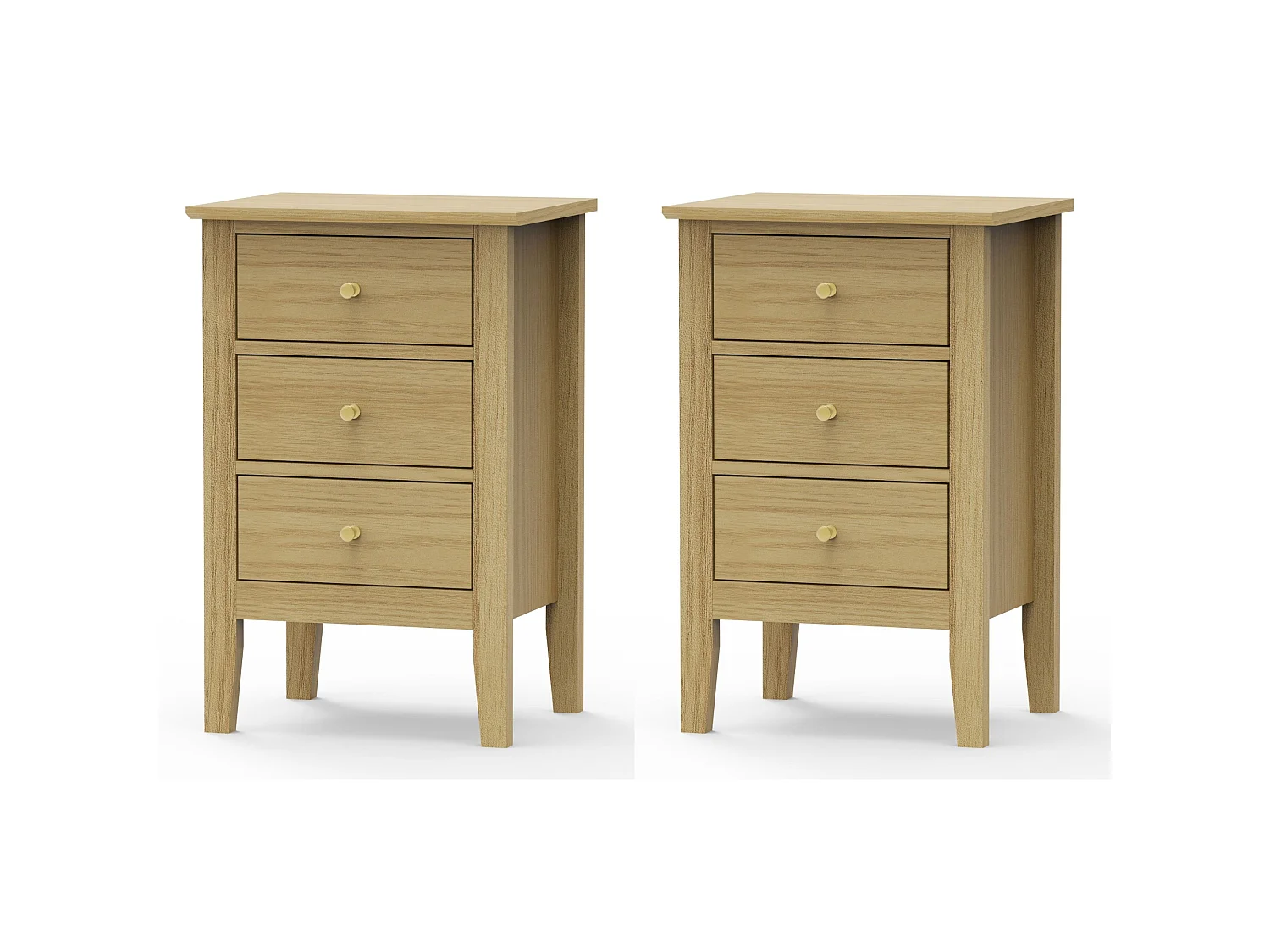 Pair of Henley Premium 3-Drawer Bedside Cabinet, Golden-Oak Finish with Metal Hardware, Set of 2